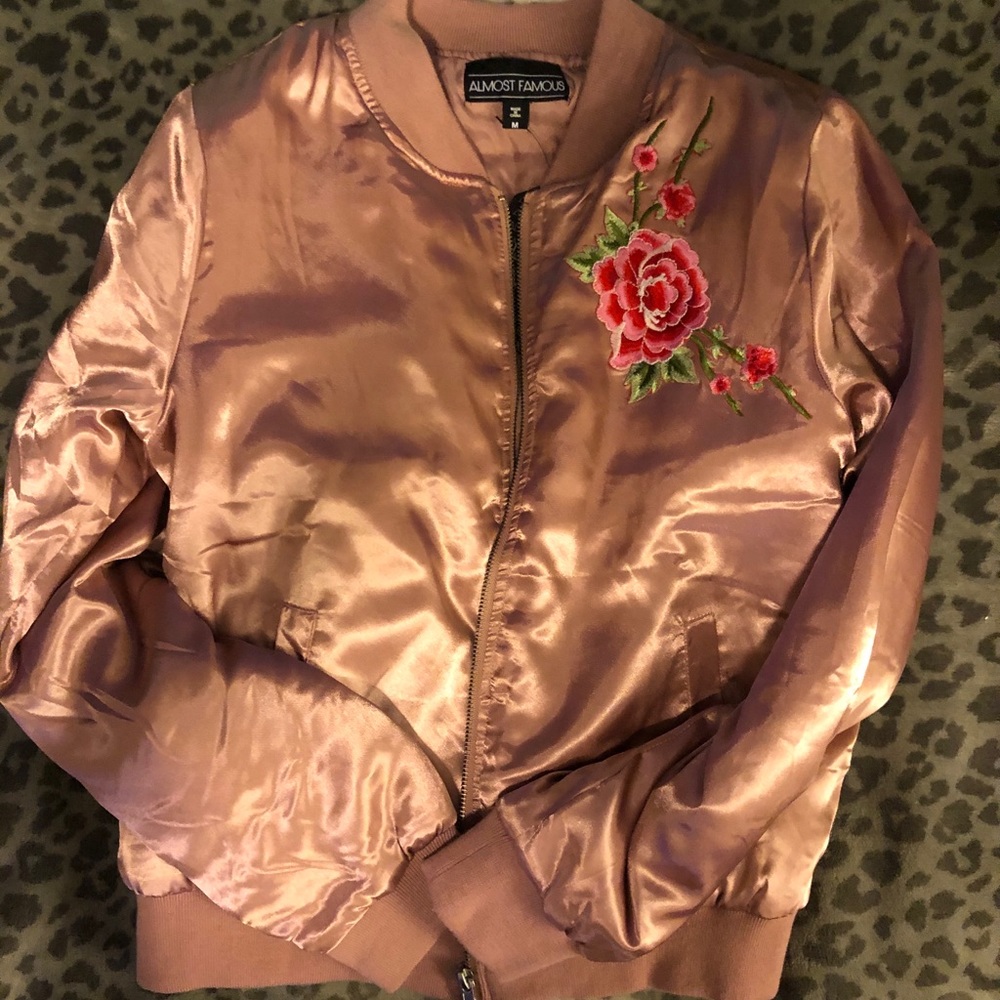 NWT Almost Famous Silk Bomber Jacket